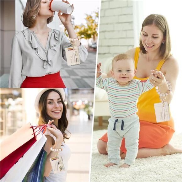 Wallet Keychain Wristlet for Women,Slim RFID Credit Card Holder Purse Tassel - Picture 6 of 7